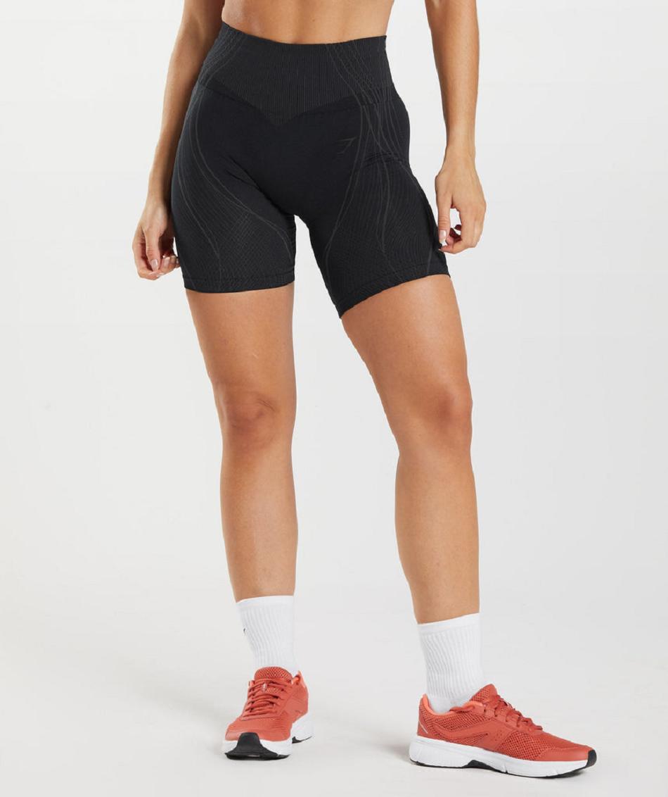 Szorty Damskie Gymshark Apex Seamless Czarne Czarne Szare | PL 2422LIS